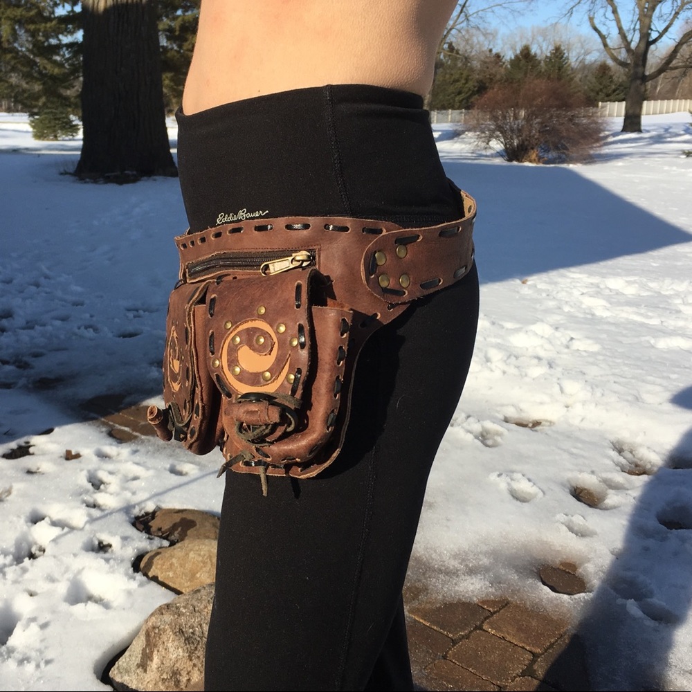 Leather utility hip or waist belt. Great for music festivals.